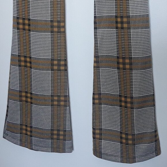 Topshop Womens' Plaid Pants, Flare Leg, Elastic Waist; Yellow/Black/White Sz 6 - Picture 3 of 10